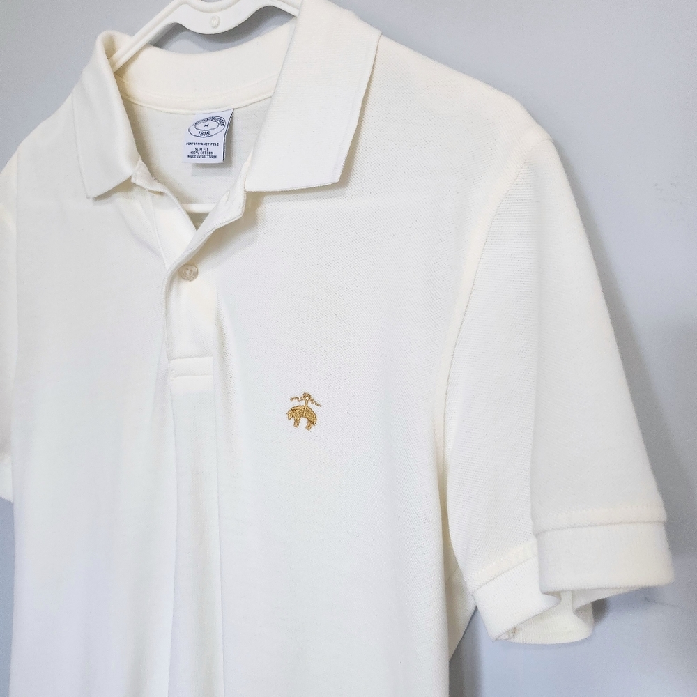 Brooks Brothers Off White Slim Fit Performance Polo Size Medium